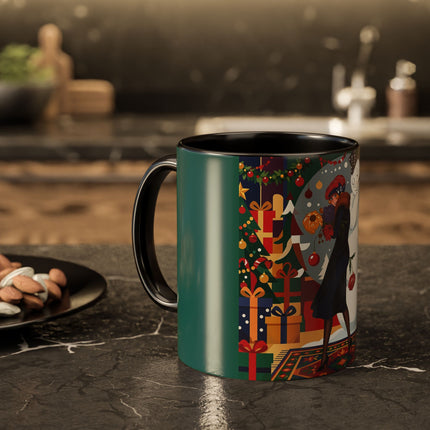 ☃️🎄 The Snowman's Christmas Companion Colorful Mug – Art Deco Holiday Fantasy