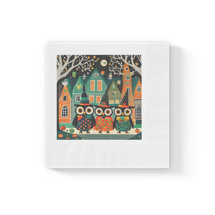 Night of the Trick-or-Treating Owlets White Coined Napkins