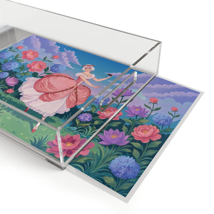 🎭🌸 The Lady Of The Secret Masquerade Acrylic Serving Tray – Art Deco Garden Fantasy