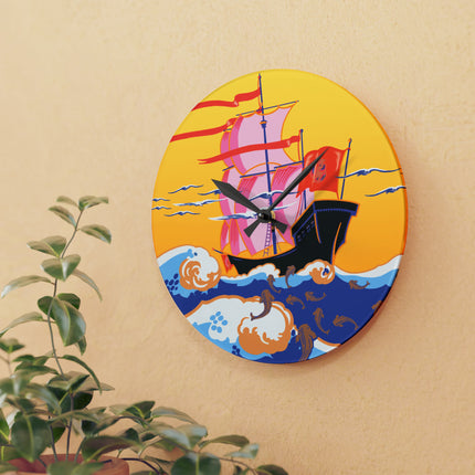 Golden Seas and Whimsical Dreams Acrylic Wall Clock, Round and Square