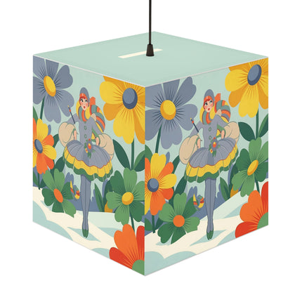 ❄️🌼 The Winter Flower Wanderer Light Cube Lamp – Colorful Art Deco Snow Fantasy