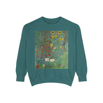 Farm Garden with Sunflowers by Gustav Klimt Unisex Garment-Dyed Sweatshirt