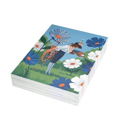 🎨🌼 The Painter In The Giant Daisy Garden Greeting Card – Art Deco Floral Fantasy