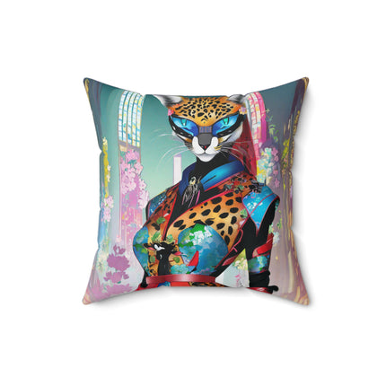 Cyber Cat Glamour Spun Polyester Square Pillow