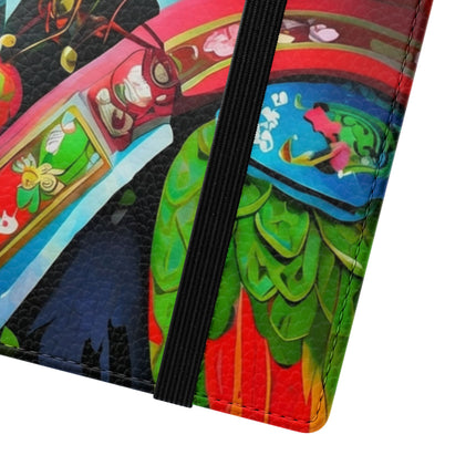 🦜⚡ Tech Plumes Flip Case – Neon Feathers & Futuristic Brilliance