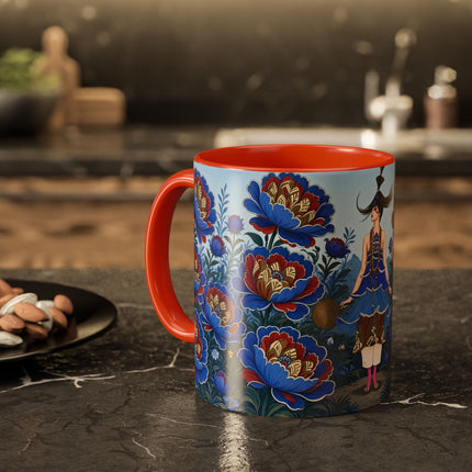 💙🌺 The Sapphire Blossom Garden Dancer Colorful Mug – Art Deco Fashion Fantasy