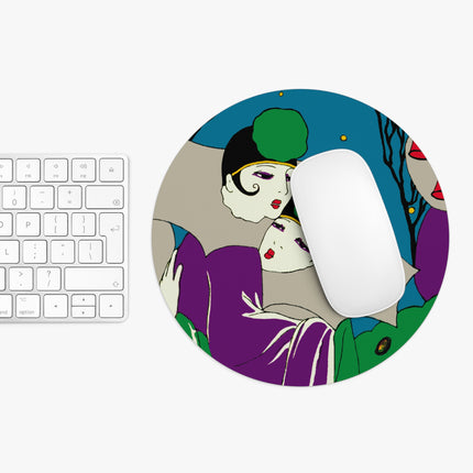 Two Pierrots Mouse Pad, Round and Rectangle