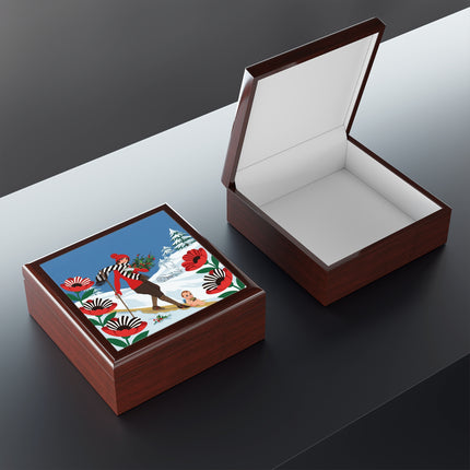 🎿🎄 The Christmas Holly Skier Jewelry Box – Whimsical Holiday Fantasy