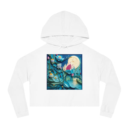Ethereal Moonlit Lake Women’s Cropped Hooded Sweatshirt