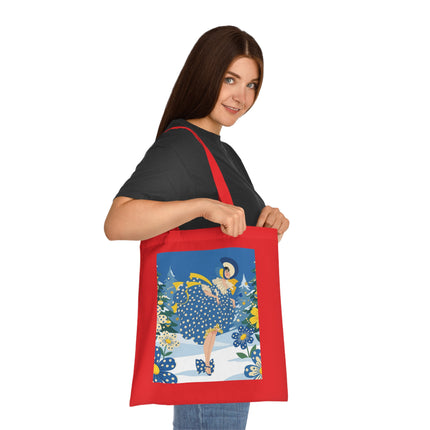 💙🎄 The Bluebell Christmas Promenade Cotton Tote Bag – Art Deco Holiday Elegance