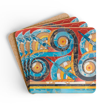Reproduction of S-Spiral Frieze by Emile Gilliéron Corkwood Coaster Set