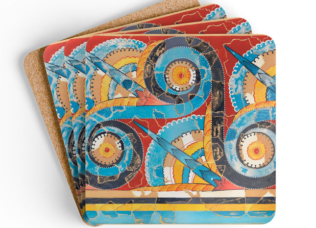Reproduction of S-Spiral Frieze by Emile Gilliéron Corkwood Coaster Set