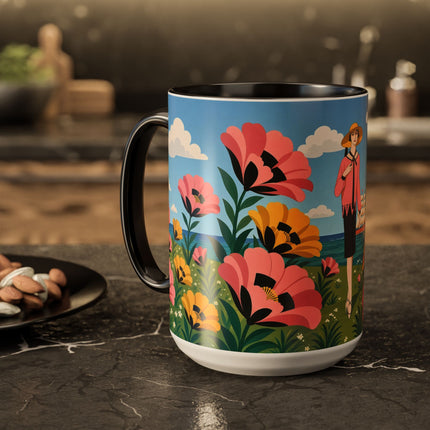 🌸⛵ The Seaside Blossom Promenade Colorful Mug – Art Deco Coastal Elegance