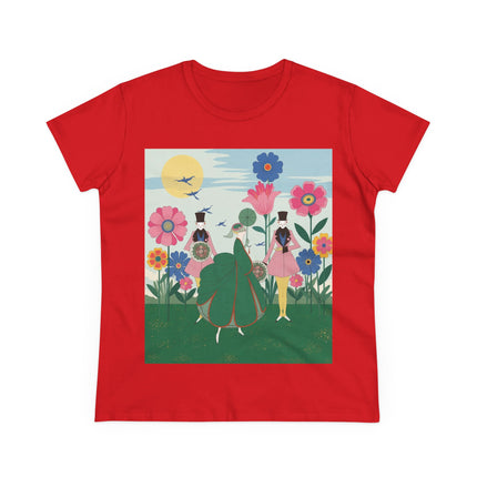 🌸🎩 The Lady Of The Giant Flower Garden Cotton Tee – Art Deco Floral Promenade