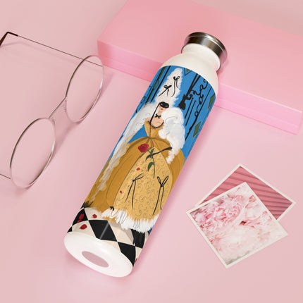 🎭🌹 The Lady Behind The Gilded Gates Slim Water Bottle – Art Deco Masquerade Elegance