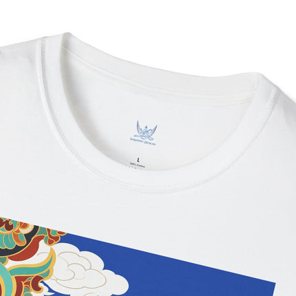 🦁☁️ The Celestial Snow Lion Softstyle T-Shirt – Tibetan Mythical Guardian & Sacred Clouds
