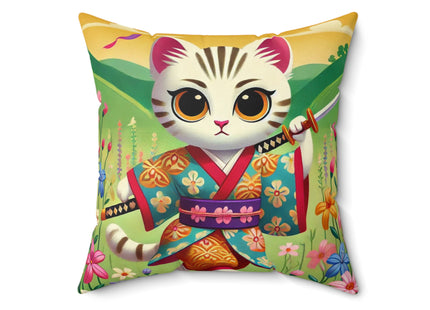 Samurai Kitten Spun Polyester Square Pillow