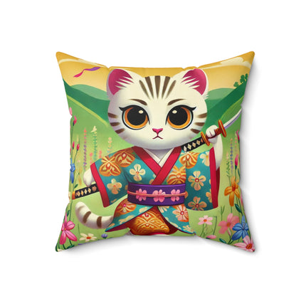 Samurai Kitten Spun Polyester Square Pillow