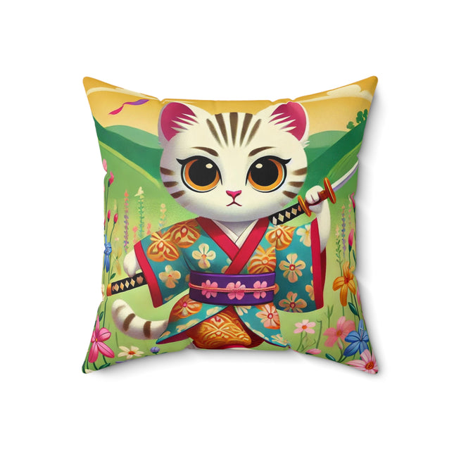 Samurai Kitten Spun Polyester Square Pillow