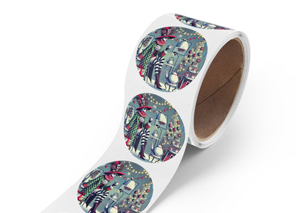 Whimsical Christmas Tea Party Round Sticker Label Rolls