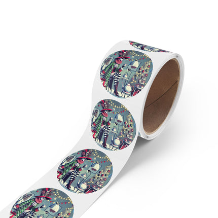 Whimsical Christmas Tea Party Round Sticker Label Rolls