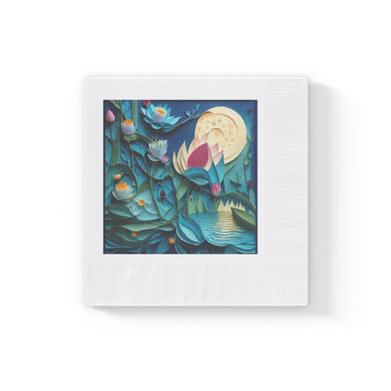 Ethereal Moonlit Lake White Coined Napkins