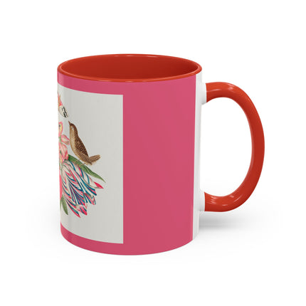 Pair of brown birds on bouquet with tulip, rose, and snapdragons, with butterflies by AnonymousAccent Coffee Mug, 11oz
