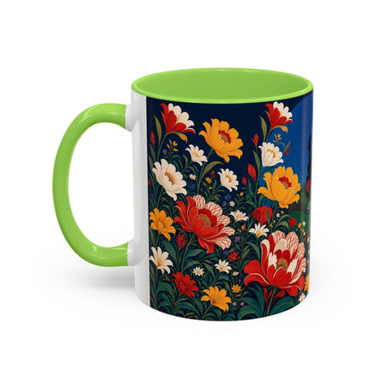 🌺🐦 The Enchanted Birdcage Garden Colorful Mug – Art Deco Floral Fantasy