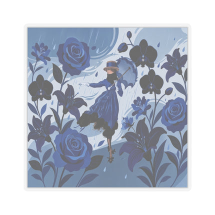 ☔💙 The Blue Rain Promenade Kiss-Cut Stickers – Art Deco Floral Fashion