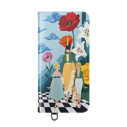 🌺♟️ The Ladies Of The Checkerboard Garden Flip Case – Art Deco Floral Fantasy