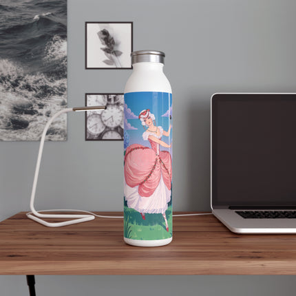 🌸🎭 The Rose Garden Masquerade Slim Water Bottle – Art Deco Floral Elegance
