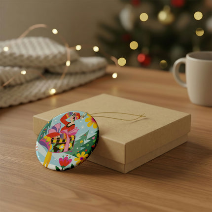 🌸🎄 Christmas In The Winter Garden Ceramic Ornament – Whimsical Holiday Fantasy