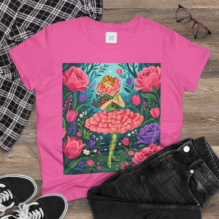 🌹🩰 The Rose Garden Dancer Cotton Tee – Art Deco Floral Whimsy