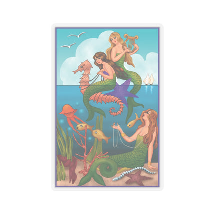 Three Mermaids with Strings of Pearls by Carlo Chiostri Kiss-Cut Stickers (4 Sizes)