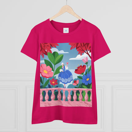 🌸💙 The Lady Of The Flower Terrace Cotton Tee – Colorful Art Deco Garden Elegance