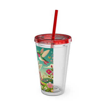 Geisha Fairy and the Hummingbird Blossom Sunsplash Tumbler with Straw, 16oz