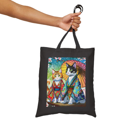 Kimono Kitties Cotton Canvas Tote Bag