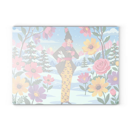 🐇❄️ The Lady Of The Winter Rabbit Garden Glass Cutting Board – Art Deco Holiday Fantasy