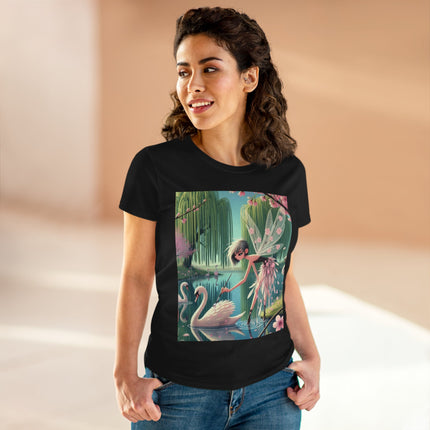 A Fairy Painting a Swan Cotton Tee