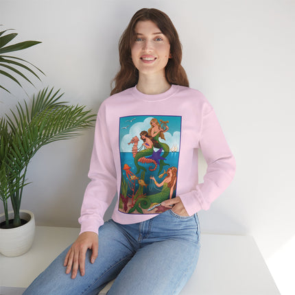 Three Mermaids with Strings of Pearls by Carlo Chiostri Heavy Blend™ Crewneck Sweatshirt