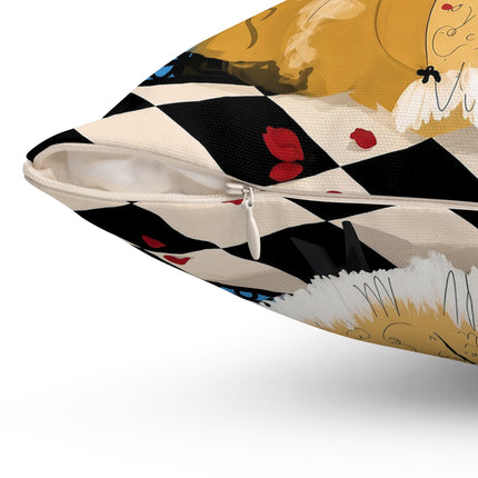 🎭🌹 The Lady At The Masquerade Gates Square Pillow – Art Deco Fashion Illustration