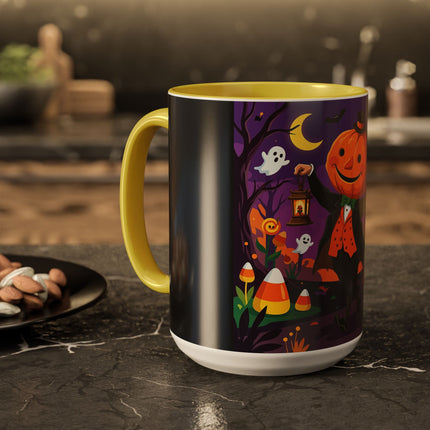 🎃🏮 The Pumpkin Gentleman's Moonlit Stroll Colorful Mug – Whimsical Halloween Charm