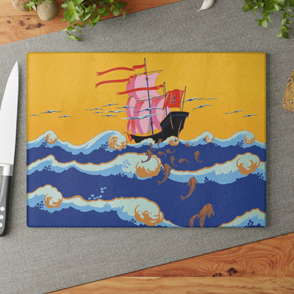 Golden Seas and Whimsical Dreams Glass Cutting Board