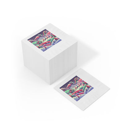 Festive Reindeer Flight White Coined Napkins