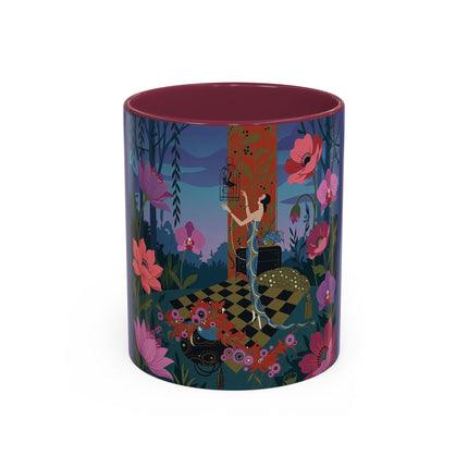 The Lady And The Midnight Birdcage Colorful Mugs – Art Deco Botanical Elegance