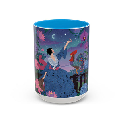 The Lady And The Morning Song Colorful Mugs – Art Deco Botanical Elegance