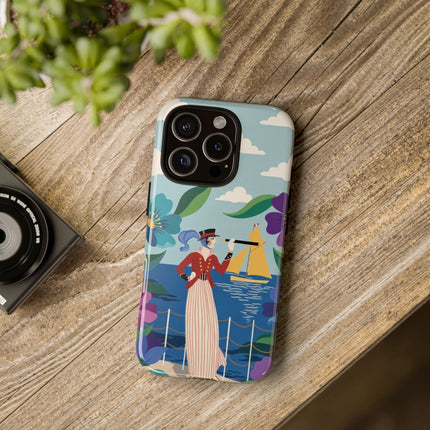 🌊🔭 The Lady Of The Seaside Lookout Phone Case – Art Deco Nautical Adventure