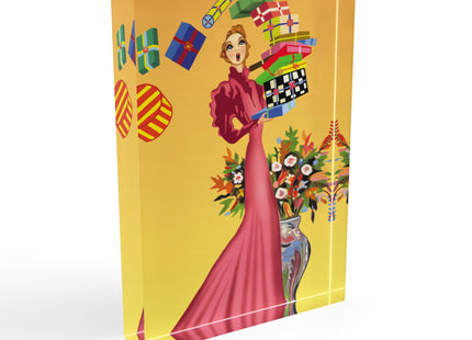 Elegant Holiday Woman with Gifts Acrylic Art Block
