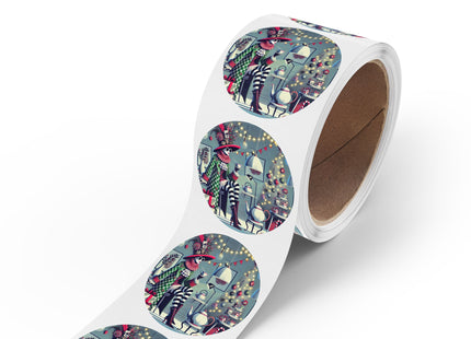 Whimsical Christmas Tea Party Round Sticker Label Rolls