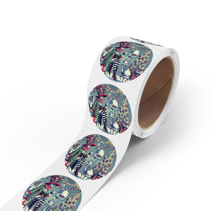 Whimsical Christmas Tea Party Round Sticker Label Rolls